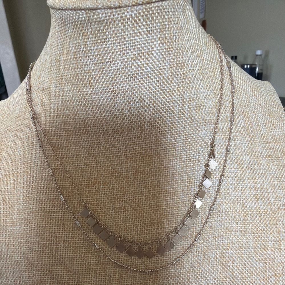 American Eagle Gold Tone Layered Geometric Square Charm Multi Strand Necklace